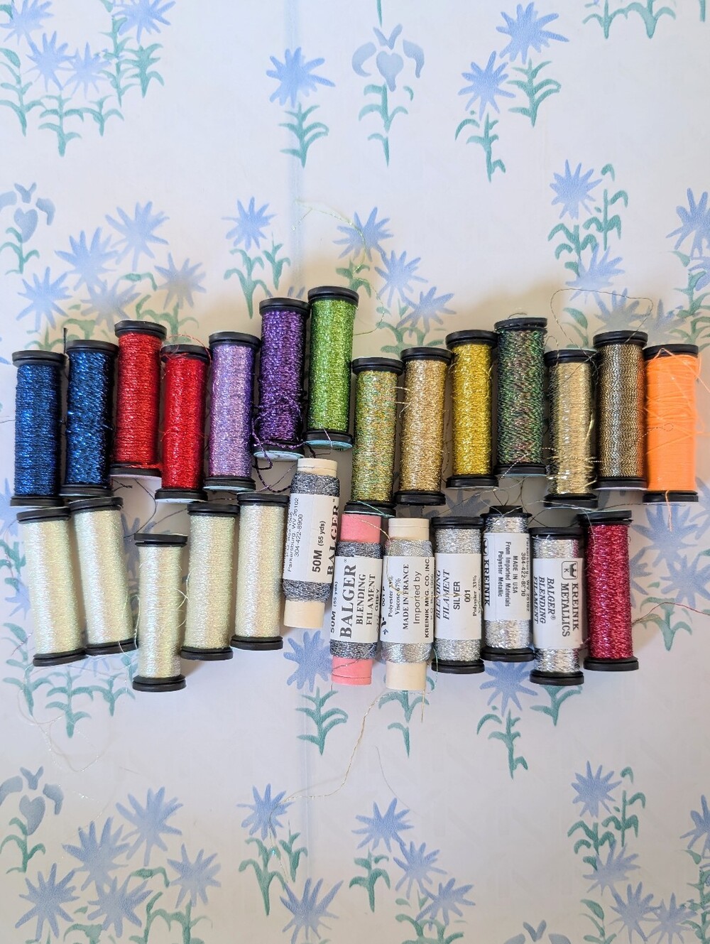 Group 26 Balger Kreinik Metallic Embroidery Thread Spools NEW Silver Gold 55 yd